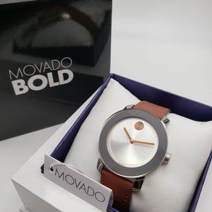 Movado Cognac Leather Ladies 36mm Watch
